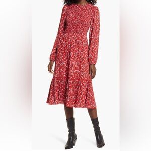 Lost + Wander Red Floral Smocked Dress